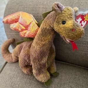 Ty Beanie Baby Scorch Dragon with Purple and Brown Fur